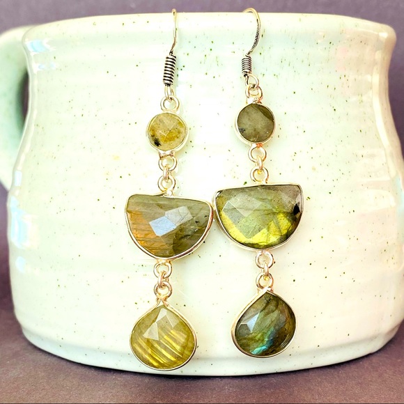 Labradorite Earrings in Sterling Silver Long Dangle - Picture 4 of 4